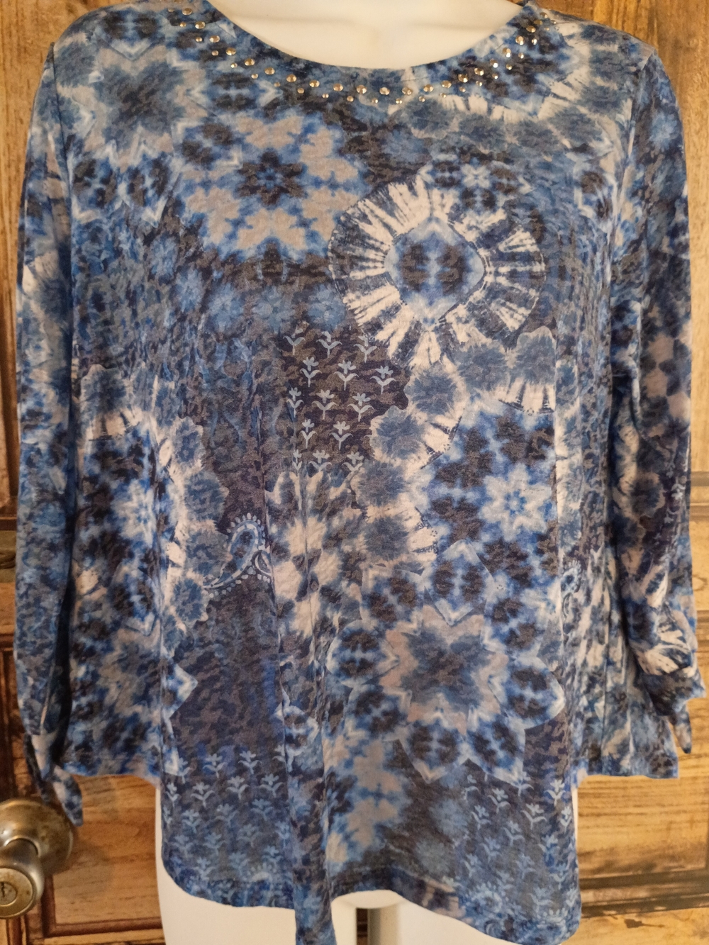 Studded Blue Patterned Women's Top